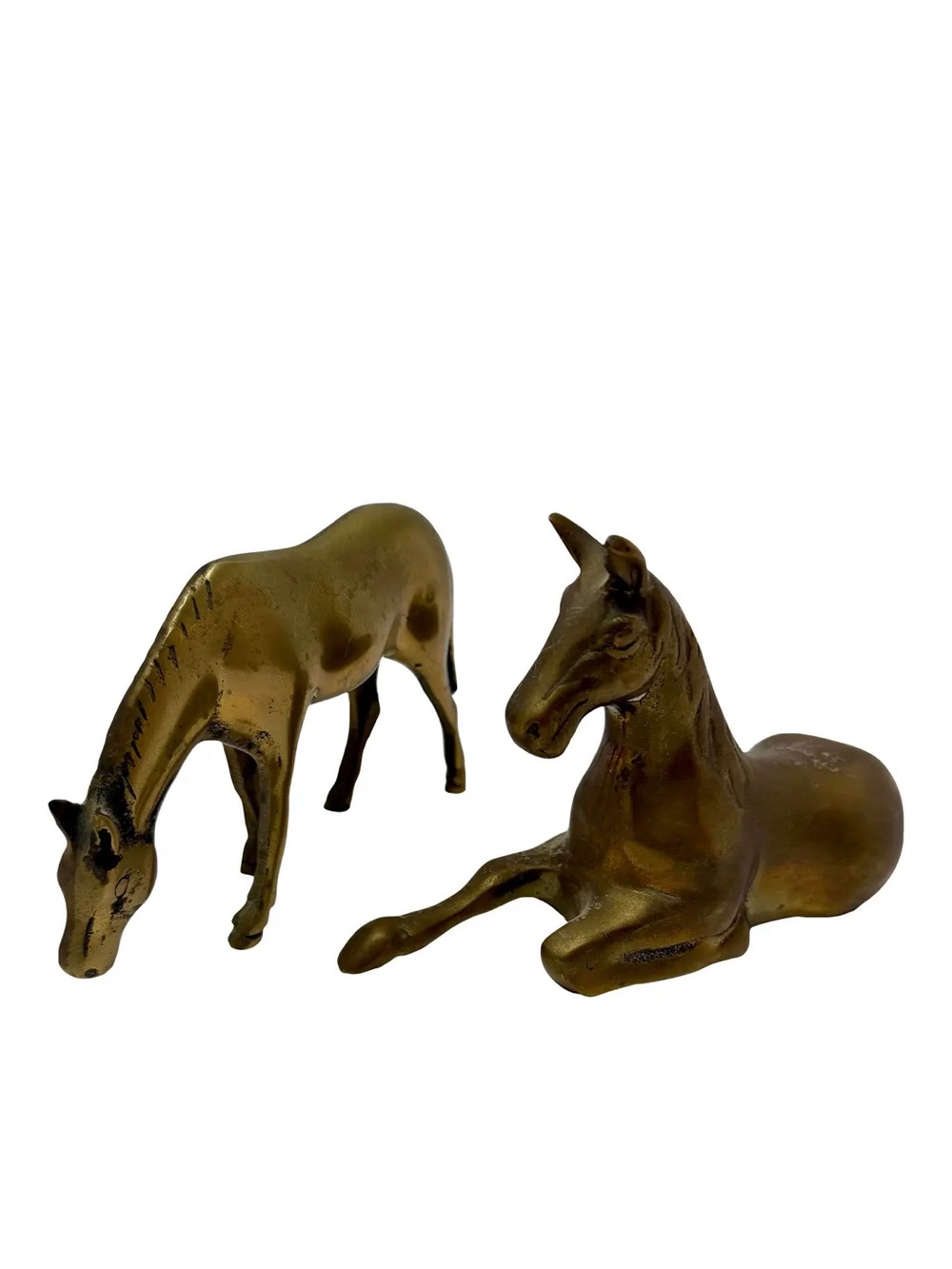 Vintage Solid Brass Mare & Foal Figurines (Horse Pair)